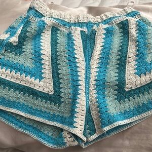 Rebellion High Waist Blue and White Crochet Shorts